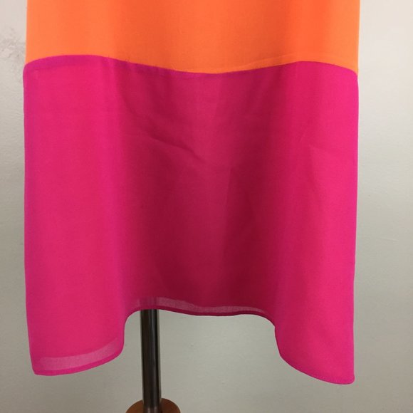 ERIN by ERIN FETHERSTON Orange Pink Color Block Sleeveless Lined Shift Dress - Picture 6 of 8